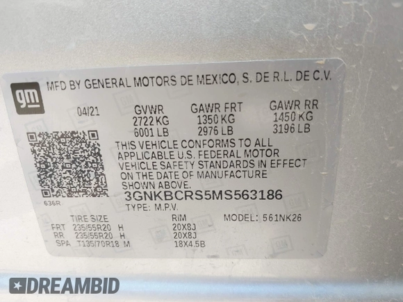 2021 Chevrolet Blazer LT с VIN 3GNKBCRS5MS563186, выставлен на аукционе IAAI как лот 42282938 с пробегом 54 410 миль миль и . История ставок и продаж доступна на DreamBid. Изображение 9.