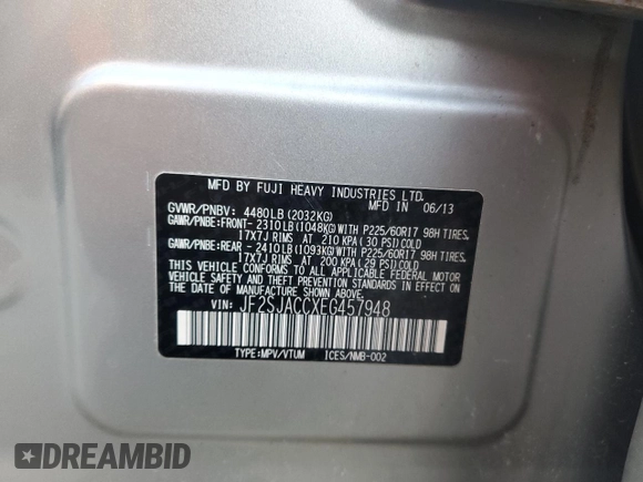 2014 Subaru Forester 2.5i Premium with VIN JF2SJACCXEG457948, listed as a Copart auction lot 87278054 with 119,197 mi miles and Salvage Title. Bid and sale history available at carsss.com. Image 13.