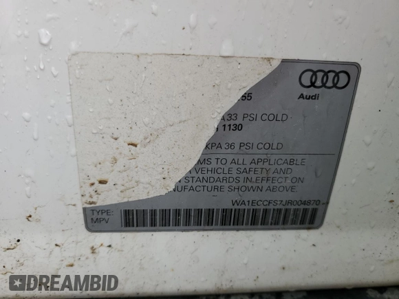 2018 Audi Q3 Premium with VIN WA1ECCFS7JR004870, listed as a Copart auction lot 50010545 with 232,924 mi miles and Clean title. Bid and sale history available at DreamBid. Image 13.