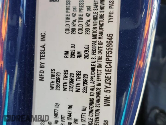 2023 Tesla Model 3 Performance z VIN 5YJ3E1EC4PF558646, wystawiony jako Copart lot #55201985 z przebiegiem 24 455 mil mil oraz Nie do naprawy • Non repairable. Historia ofert i sprzedaży dostępna na DreamBid. Obrazek 13.