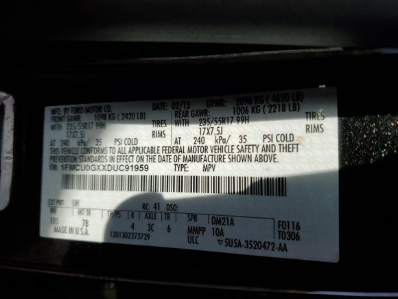 2013 Ford Escape SE with VIN 1FMCU0GXXDUC91959, listed as a Copart auction lot 51189605 with 146,718 mi miles and Clean Title. Bid and sale history available at carsss.com. Image 13.