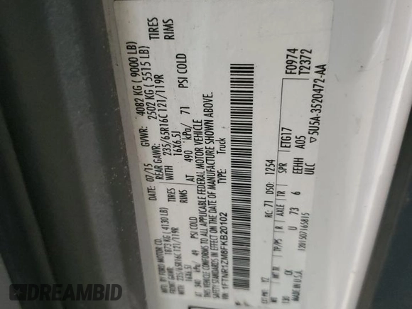 2015 Ford Transit Cargo с VIN 1FTNR1ZM8FKB20102, выставлен на аукционе Copart как лот 65703335 с пробегом 267 890 миль миль и Чистый • Clean title. История ставок и продаж доступна на DreamBid. Изображение 12.