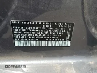 2015 Volkswagen Golf TSI S с VIN 3VW217AU0FM013804, выставлен на аукционе Copart как лот 53362275 с пробегом 59 025 миль миль и Списание • Salvage title. История ставок и продаж доступна на DreamBid. Изображение 13.