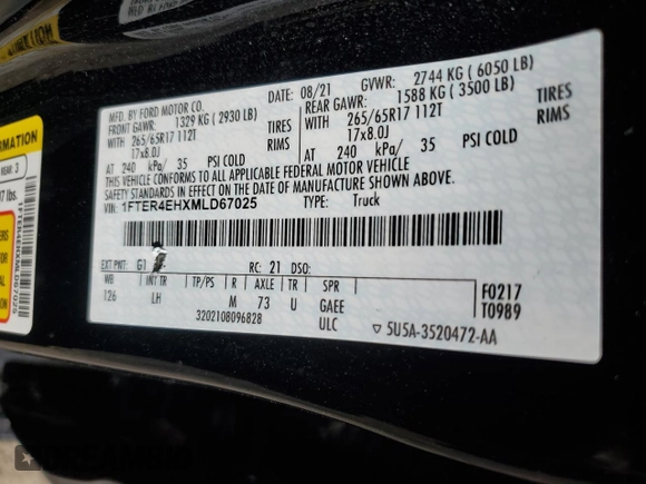 2021 Ford Ranger XL with VIN 1FTER4EHXMLD67025, listed as a Copart auction lot 45509695 with 29,464 mi miles and Salvage Title. Bid and sale history available at carsss.com. Image 13.