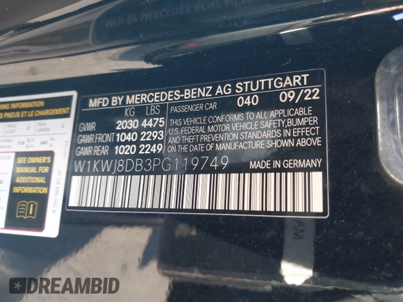 2023 Mercedes-Benz C 300 with VIN W1KWJ8DB3PG119749, listed as a IAAI auction lot 41625733 with 13,281 mi miles and . Bid and sale history available at DreamBid. Image 9.