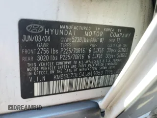 2004 Hyundai Santa Fe GLS with VIN KM8SC73E54U813053, listed as a Copart auction lot 70923004 with 143,490 mi miles and Salvage Title. Bid and sale history available at carsss.com. Image 13.