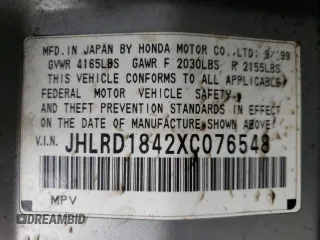 1999 Honda CR-V LX with VIN JHLRD1842XC076548, listed as a Copart auction lot 45907185 with 197,674 mi miles and Salvage Title. Bid and sale history available at carsss.com. Image 13.
