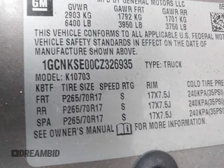 2012 Chevrolet Silverado 1500 LT with VIN 1GCNKSE00CZ326935, listed as a IAAI auction lot 41445520 with 121,035 mi miles. Bid and sale history available at carsss.com. Image 9.