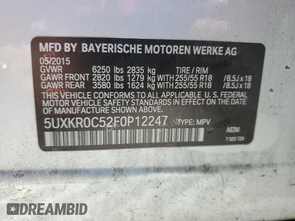 2015 BMW X5 xDrive35i z VIN 5UXKR0C52F0P12247, wystawiony jako Copart lot #54955465 z przebiegiem 87 315 mil mil oraz Szkoda całkowita • Salvage title. Historia ofert i sprzedaży dostępna na DreamBid. Obrazek 13.
