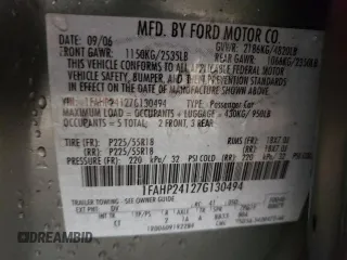2007 Ford Five Hundred SEL with VIN 1FAHP24127G130494, listed as a Copart auction lot 80520394 with 0 mi miles and Salvage Title. Bid and sale history available at carsss.com. Image 13.