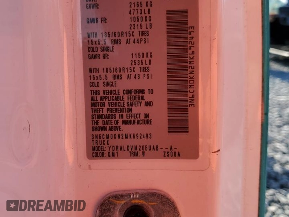 2021 Nissan NV200 SV z VIN 3N6CM0KN2MK692493, wystawiony jako Copart lot #51124205 z przebiegiem 87 704 mil mil oraz Nie do naprawy • Non repairable. Historia ofert i sprzedaży dostępna na DreamBid. Obrazek 13.