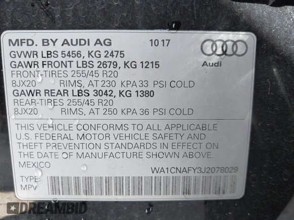 2018 Audi Q5 Prestige z VIN WA1CNAFY3J2078029, wystawiony jako IAAI lot #41822564 z przebiegiem 80 690 mil mil oraz . Historia ofert i sprzedaży dostępna na DreamBid. Obrazek 9.
