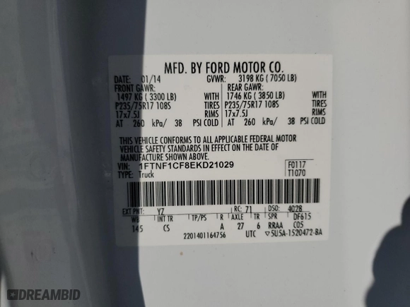 2014 Ford F-150 XL with VIN 1FTNF1CF8EKD21029, listed as a Copart auction lot 89342625 with 131,311 mi miles and Salvage Title. Bid and sale history available at carsss.com. Image 12.