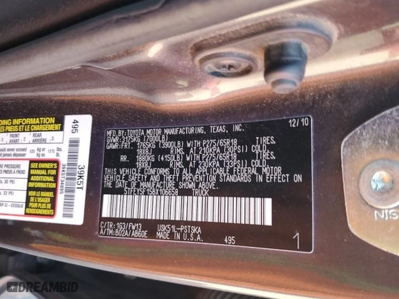 2011 Toyota Tundra 2WD Truck with VIN 5TFEY5F15BX106658, listed as a Copart auction lot 42153105 with NaN miles and Salvage Title. Bid and sale history available at carsss.com. Image 12.