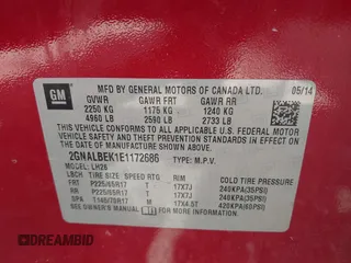 2014 Chevrolet Equinox LT z VIN 2GNALBEK1E1172686, wystawiony jako IAAI lot #42120179 z przebiegiem 156 807 mil mil oraz . Historia ofert i sprzedaży dostępna na DreamBid. Obrazek 9.
