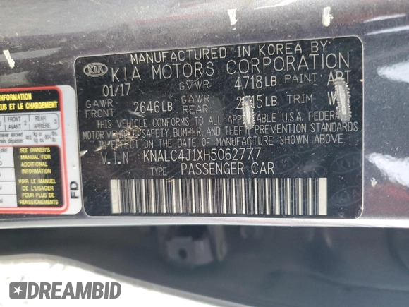 2017 Kia Cadenza Technology with VIN KNALC4J1XH5062777, listed as a Copart auction lot 77403494 with 141,754 mi miles and Salvage Title. Bid and sale history available at carsss.com. Image 13.