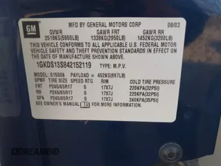 2004 GMC Envoy SLE z VIN 1GKDS13S842152119, wystawiony jako IAAI lot #41187115 z przebiegiem 194 304 mil mil oraz . Historia ofert i sprzedaży dostępna na DreamBid. Obrazek 9.
