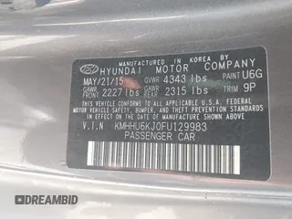 2015 Hyundai Genesis Coupe Ultimate with VIN KMHHU6KJ0FU129983, listed as a IAAI auction lot 42420357 with 104,870 mi miles and . Bid and sale history available at DreamBid. Image 9.