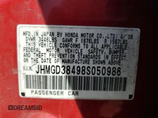 2008 Honda Fit with VIN JHMGD38498S050986, listed as a Copart auction lot 54211615 with 107,668 mi miles and Salvage Title. Bid and sale history available at carsss.com. Image 12.