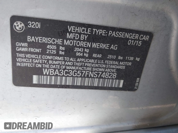 2015 BMW 3 Series 320i xDrive с VIN WBA3C3G57FNS74828, выставлен на аукционе IAAI как лот 41920253 с пробегом 72 521 миль миль и . История ставок и продаж доступна на DreamBid. Изображение 9.