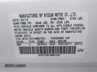 2017 Infiniti Q50 Premium with VIN JN1EV7AR1HM841541, listed as a IAAI auction lot 41876174 with 64,552 mi miles and . Bid and sale history available at carsss.com. Image 9.