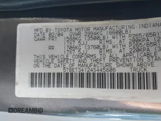 2004 Toyota Tundra SR5 with VIN 5TBET34124S445806, listed as a IAAI auction lot 42093587 with 141,061 mi miles and . Bid and sale history available at carsss.com. Image 9.