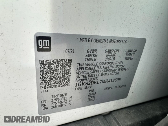 2021 GMC Yukon Denali with VIN 1GKS2DKL7MR413606, listed as a Copart auction lot 44998265 with 73,494 mi miles and Non Repairable. Bid and sale history available at carsss.com. Image 10.