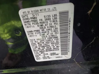 2011 Nissan Murano LE with VIN JN8AZ1MU3BW062834, listed as a IAAI auction lot 42127477 with 187,584 mi miles and . Bid and sale history available at carsss.com. Image 9.