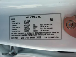 2022 Tesla Model 3 Performance with VIN 5YJ3E1EC0NF330558, listed as a Copart auction lot 44438365 with 19,690 mi miles and Salvage Title. Bid and sale history available at carsss.com. Image 13.