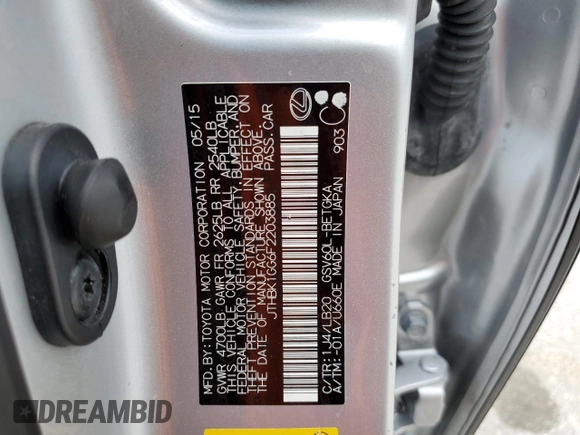2015 Lexus ES 330 with VIN JTHBK1GG6F2203885, listed as a Copart auction lot 67997844 with 181,055 mi miles and Salvage Title. Bid and sale history available at DreamBid. Image 12.