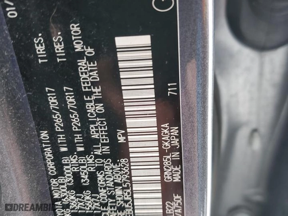 2020 Toyota 4Runner SR5 with VIN JTEBU5JR5L5793628, listed as a Copart auction lot 42212005 with 0 mi miles and Salvage Title. Bid and sale history available at carsss.com. Image 15.
