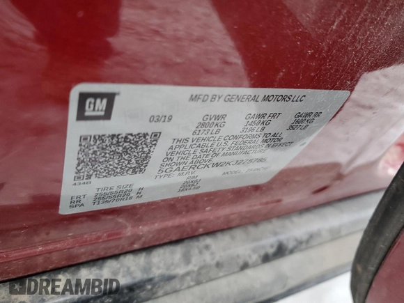 2019 Buick Enclave Premium with VIN 5GAERCKW2KJ275785, listed as a Copart auction lot 42170125 with 63,216 mi miles and Salvage Title. Bid and sale history available at carsss.com. Image 13.