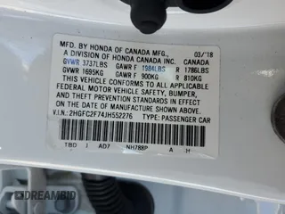 2018 Honda Civic EX with VIN 2HGFC2F74JH552276, listed as a Copart auction lot 52356985 with 64,650 mi miles and Salvage Title. Bid and sale history available at DreamBid. Image 13.