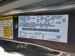 2020 Ford Ranger XL with VIN 1FTER4FH4LLA62696, listed as a Copart auction lot 50915695 with 83,885 mi miles and Salvage Title. Bid and sale history available at carsss.com. Image 12.