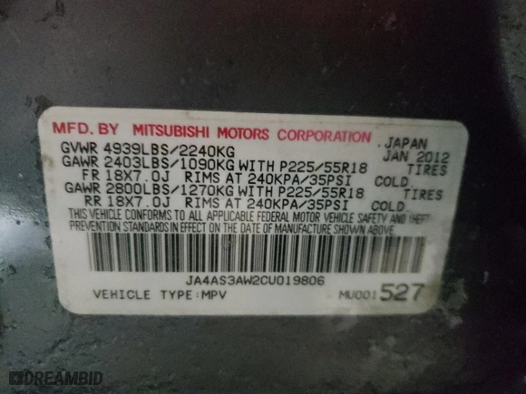 2012 Mitsubishi Outlander SE with VIN JA4AS3AW2CU019806, listed as a Copart auction lot 48173685 with 129,765 mi miles and Clean Title. Bid and sale history available at carsss.com. Image 13.