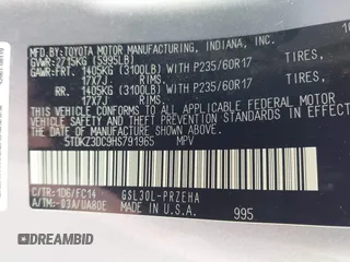 2017 Toyota Sienna LE Auto Access Seat z VIN 5TDKZ3DC9HS791965, wystawiony jako IAAI lot #42624689 z przebiegiem 88 383 mil mil oraz . Historia ofert i sprzedaży dostępna na DreamBid. Obrazek 9.