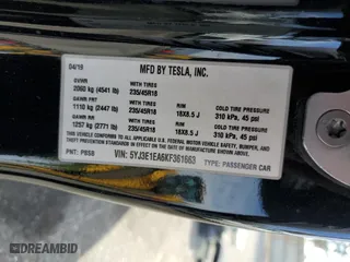 2019 Tesla Model 3 Mid Range with VIN 5YJ3E1EA6KF361663, listed as a Copart auction lot 42558855 with 84,766 mi miles and Salvage Title. Bid and sale history available at carsss.com. Image 15.