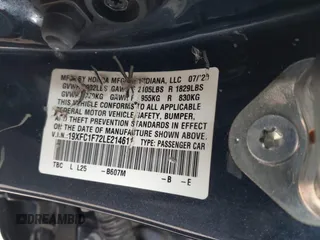 2020 Honda Civic EX-L with VIN 19XFC1F72LE214611, listed as a IAAI auction lot 41629949 with 54,328 mi miles and . Bid and sale history available at DreamBid. Image 9.