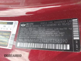 2007 MINI Hardtop z VIN WMWMF33597TT58390, wystawiony jako IAAI lot #42126289 z przebiegiem 111 103 mil mil oraz . Historia ofert i sprzedaży dostępna na DreamBid. Obrazek 9.