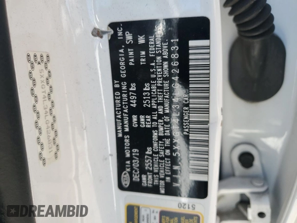 2020 Kia Optima LX with VIN 5XXGT4L34LG426831, listed as a Copart auction lot 52704855 with 88,359 mi miles and Salvage title. Bid and sale history available at DreamBid. Image 15.