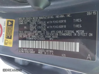 2015 Toyota Highlander LE with VIN 5TDBKRFH2FS206866, listed as a IAAI auction lot 41416098 with 178,891 mi miles. Bid and sale history available at carsss.com. Image 9.