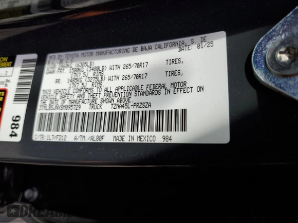 2025 Toyota Tacoma SR with VIN 3TMLB5JNXSM095729, listed as a Copart auction lot 46190185 with 921 mi miles and Salvage Title. Bid and sale history available at DreamBid. Image 12.