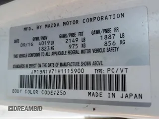 2017 Mazda 3 Touring with VIN JM1BN1V71H1115900, listed as a Copart auction lot 88363055 with Not Provided miles and Salvage Title. Bid and sale history available at DreamBid. Image 12.