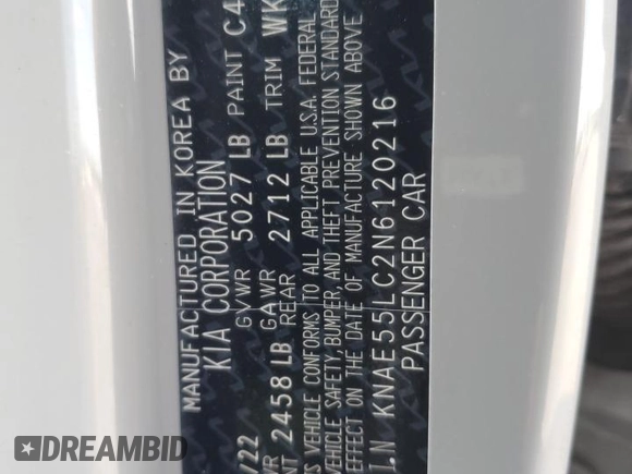 2022 Kia Stinger GT2 with VIN KNAE55LC2N6120216, listed as a Copart auction lot 85452554 with 23,896 mi miles and Salvage Title. Bid and sale history available at DreamBid. Image 14.