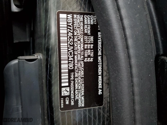 2018 BMW i3 with VIN WBY7Z4C52JVC34780, listed as a Copart auction lot 64986792 with 0 mi miles. Bid and sale history available at carsss.com. Image 10.