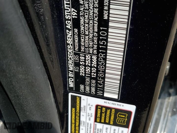 2023 Mercedes-Benz C 43 AMG with VIN W1KAF8HB5PR115101, listed as a Copart auction lot 53560305 with 13,488 mi miles and Salvage title. Bid and sale history available at DreamBid. Image 12.