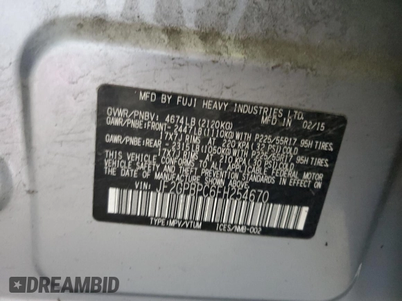 2015 Subaru Crosstrek Touring with VIN JF2GPBPC6FH254670, listed as a Copart auction lot 61953455 with 201,398 mi miles and Clean title. Bid and sale history available at DreamBid. Image 12.