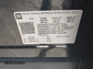 2022 Chevrolet Equinox LT with VIN 3GNAXKEV6NL114134, listed as a IAAI auction lot 40828504 with 43,240 mi miles and . Bid and sale history available at DreamBid. Image 9.