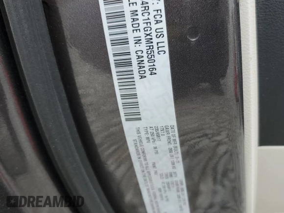 2021 Chrysler Pacifica Touring with VIN 2C4RC1FGXMR550164, listed as a Copart auction lot 57297585 with 10,222 mi miles and Salvage title. Bid and sale history available at DreamBid. Image 14.