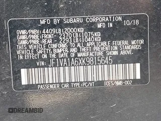 2019 Subaru WRX z VIN JF1VA1A6XK9815645, wystawiony jako IAAI lot #42416285 z przebiegiem 67 081 mil mil oraz . Historia ofert i sprzedaży dostępna na DreamBid. Obrazek 9.